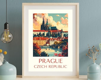Retro Prague Travel Poster – Czech Republic Art Print