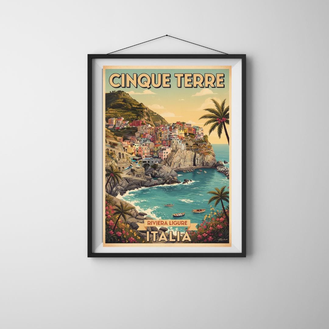 Cinque Terre Poster – Retro Italy Travel Art Print - Etsy