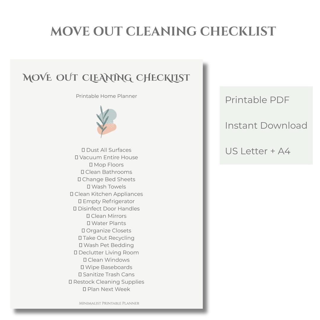 Move Out Cleaning Checklist Printable, End of Lease Cleaning Planner ...