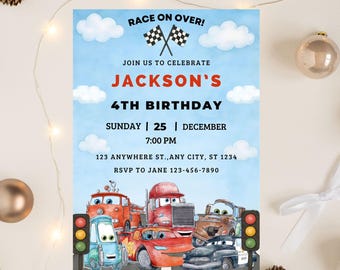 Faire-part d'anniversaire voitures, Lightning McQueen, toile modifiable à télécharger