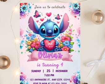 Stitch Birthday Invitation, Editable & Printable Template, Cute Stitch Party Invite, Canva Template, Instant Download,
