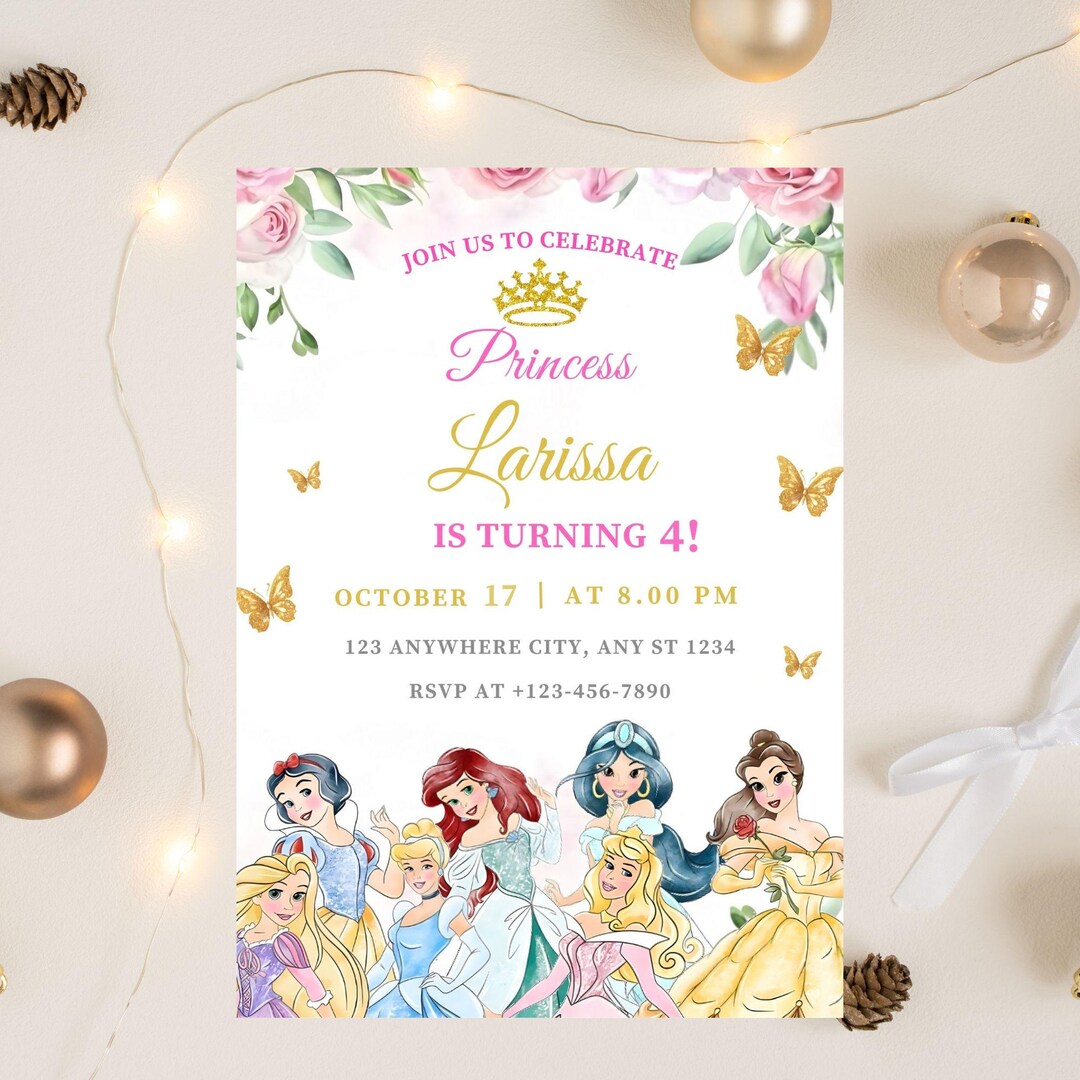 Watercolor Princess Birthday Invitation, Princess Invitation, Princess ...