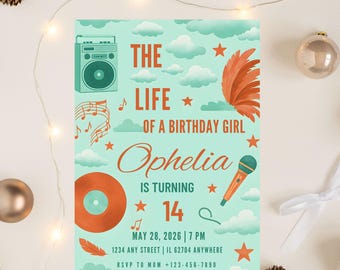 Showgirl Birthday Invitation, Editable Canva Template (Digital Download)