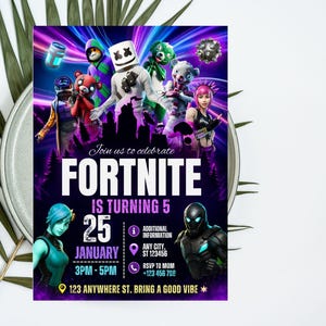 Editable Fort Game Birthday Invitation, Gamer Party Invite, , Printable Gamer Invite, Gamer Digital, Gamer Template, Gamer Canva