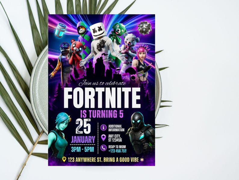 Editable Fort Game Birthday Invitation, Gamer Party Invite, , Printable Gamer Invite, Gamer Digital, Gamer Template, Gamer Canva