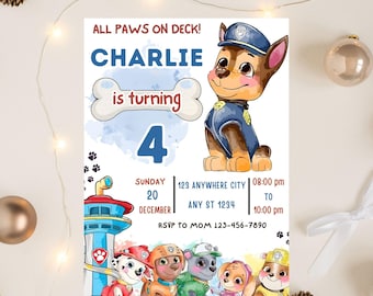 Editable Paw-ty Birthday Invitation Template, Puppy Patrol (Digital Download)