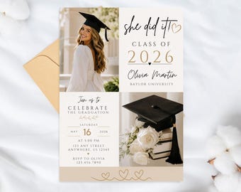 Editable Graduation Invitation Template Class of 2026, Graduation Party Invite Photo Graduation Announcement Canva Template Printable Invite