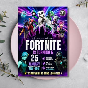 Editable Fort Game Birthday Invitation, Gamer Party Invite, , Printable Gamer Invite, Gamer Digital, Gamer Template, Gamer Canva