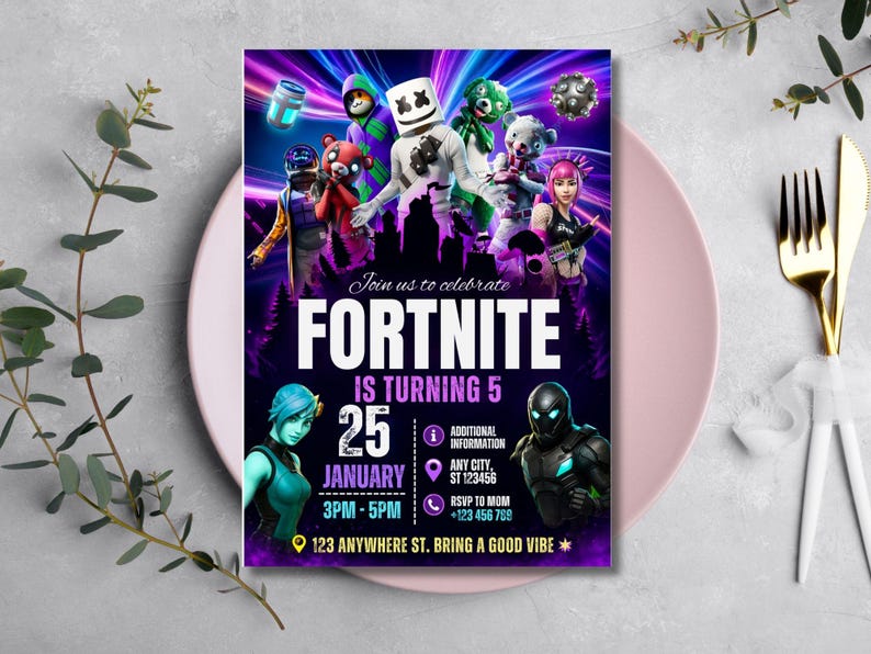 Editable Fort Game Birthday Invitation, Gamer Party Invite, , Printable Gamer Invite, Gamer Digital, Gamer Template, Gamer Canva