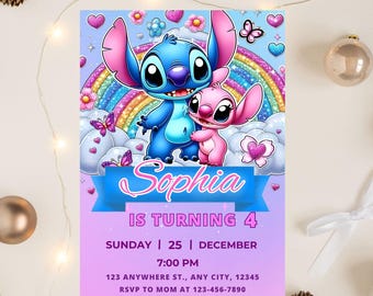 Editable Stitch Birthday Invitation, Printable Canva Template (Digital Download)