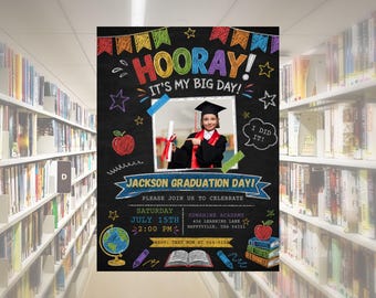 Editable Kindergarten Graduation Invitation, Photo, Pre-School, Elementary School Graduation Announcement, Printable or Digital Invitation