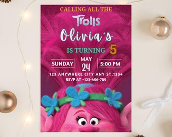 Editable Trolls Invitation, Trolls Birthday Invite, Digital Trolls Party Editable Template Trolls, Trolls Craziest Party Birthday Invitation