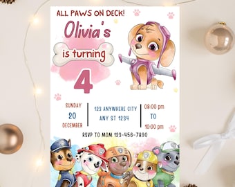 Editable Paw-ty Birthday Invitation Template, Puppy Patrol (Digital Download)