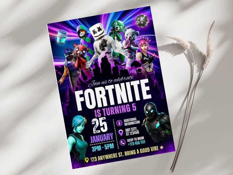 Editable Fort Game Birthday Invitation, Gamer Party Invite, , Printable Gamer Invite, Gamer Digital, Gamer Template, Gamer Canva