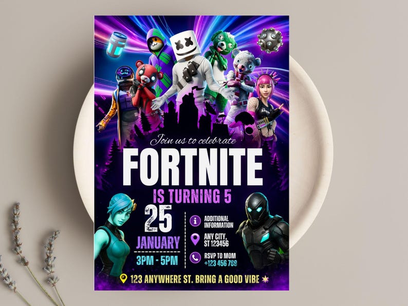 Editable Fort Game Birthday Invitation, Gamer Party Invite, , Printable Gamer Invite, Gamer Digital, Gamer Template, Gamer Canva