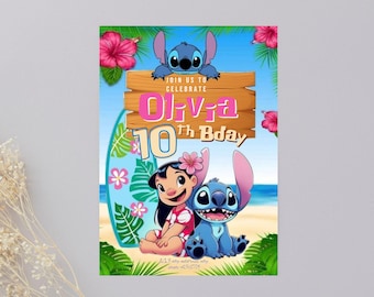 Lilo & Stitch Birthday Invitation, Editable Canva Template, Kids Party Invite (Digital Download)