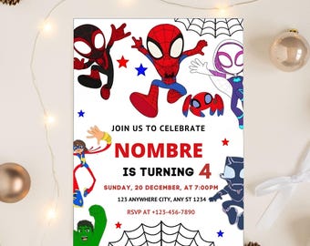 Editable Watercolor Spidey and his Amazing Friends Birthday Party Invitation | Superhero Birthday Invite Digital Canva Template