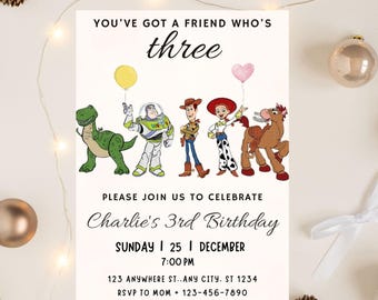 Editable Watercolour Toy Story Birthday Invitation, Third Birthday (Instant Download)
