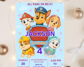 Puppy Patrol Birthday Invitation Template, Kids Party (Canva Download)
