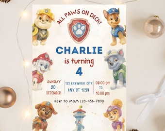 Editable Paw-ty Birthday Invitation Template, Puppy Patrol (Digital Download)
