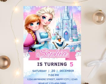 Editable Frozen Birthday Invitation | Canva Template (PDF)