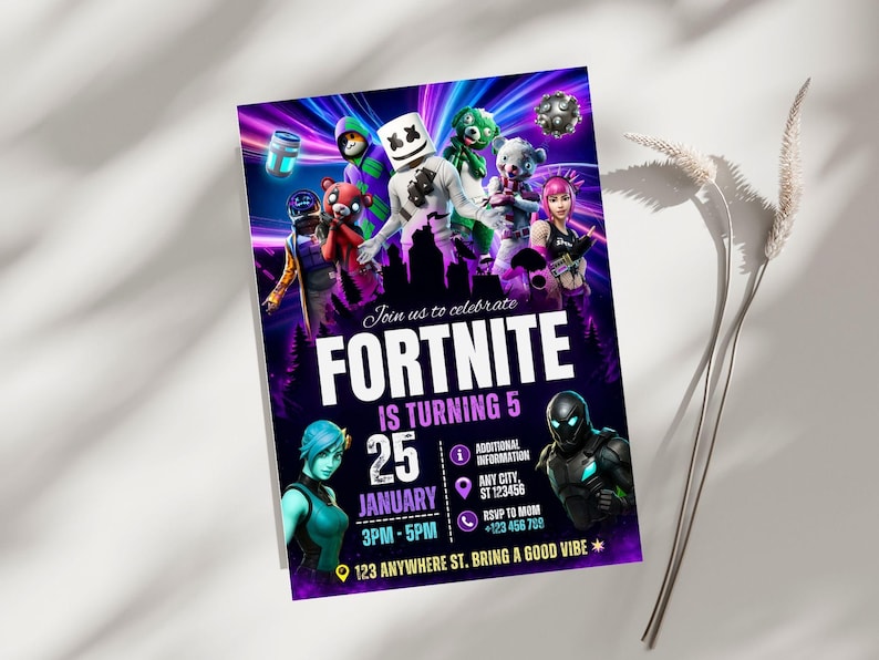 Editable Fort Game Birthday Invitation, Gamer Party Invite, , Printable Gamer Invite, Gamer Digital, Gamer Template, Gamer Canva
