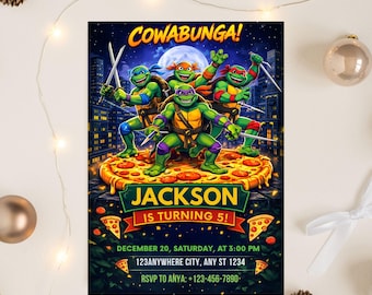 Ninja Turtles Birthday Invitation, Editable Karate Invite, Canva Template Instant Download