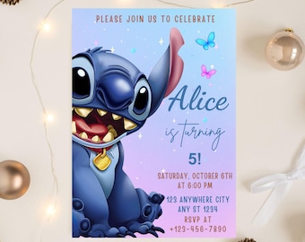 Stitch Birthday Invitation, Editable Canva Template (Digital Download)