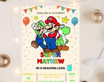 Editable Super Mario Birthday Invitation, Kids Super Mario Birthday Invite, Printable Mario Invitation Canva Template, Boys Birthday Party