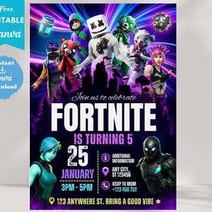 Editable Fort Game Birthday Invitation, Gamer Party Invite, , Printable Gamer Invite, Gamer Digital, Gamer Template, Gamer Canva