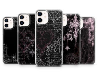Funda rosa gótica con diseño cibernético para iPhone 17, 17 Air, 16 Pro, 15, 14, 13, 12, Samsung S25, S24, S23, A16, A56, Pixel 10 Pro, 9A