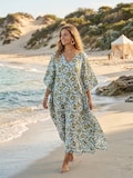 Hand Block Print Kaftan Dress, Cotton Blue Floral Kaftan, Loose Fit Lounge Wear, Boho Beach Dress, Summer Maxi Dress product logo
