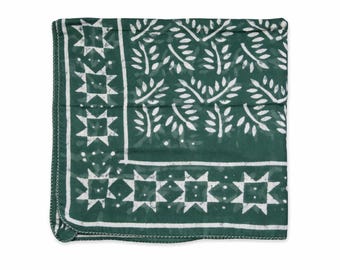 Grüner Block Print Bandana, Handgefertigtes Baumwoll Bandana, Boho Kopftuch, Indische Handbedruckte Bandana, Unisex Haar Wrap, Geschenkidee