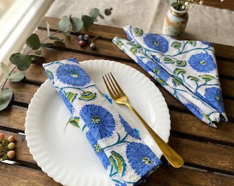 Blue cloth block printed napkins, Hand Block Wedding Napkin Reusable Napkins Table Cloth”
