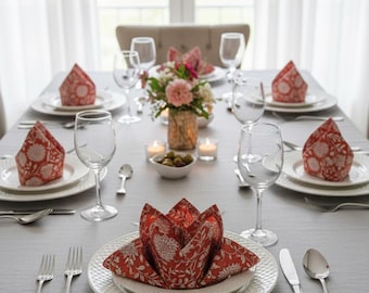 150 servilletas de algodón estampadas a mano con bloques de madera, ideales para bodas. Ecológicas, reutilizables y aptas para todo tipo de piel. Manteles estilo boho.