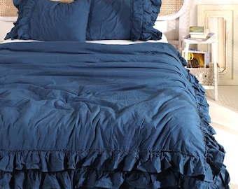 Ruffled Duvet Cover cotton– Soft Washed Bedding, Farmhouse Boho Bedroom Decor