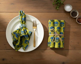 150 servilletas de algodón estampadas a mano con bloques de madera, ideales para bodas. Ecológicas, reutilizables y aptas para todo tipo de piel. Manteles estilo boho.