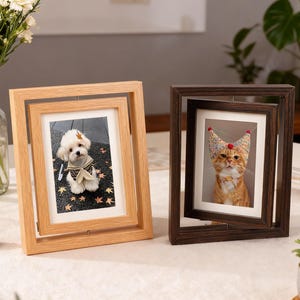 Cornice portafoto in legno girevole bifacciale creativa da 7 pollici, espositore da tavolo per impronte di zampe di animali domestici
