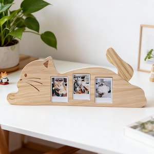 Wooden Lazy Cat Photo Frame, Multi-Photo Display, Cat Lover Gift