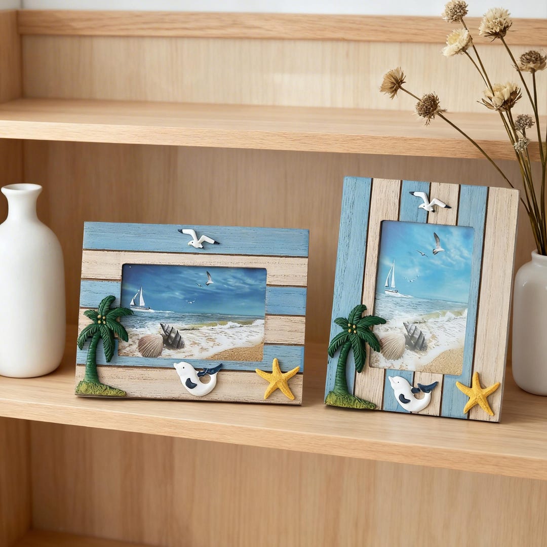 Mediterranean Style 6-inch Photo Frame, Shell and Starfish Coastal Home ...