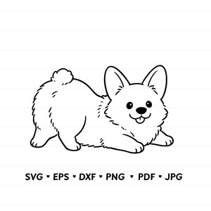 Szczęśliwy szczeniak Corgi Sploot Line Art SVG Sylwetka Welsh Corgi Kontur Cyfrowa Kolorowanka Arkusz Cricut Wytnij Plik Wektorowy Pobierz Teraz 124