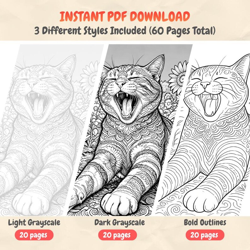 Whimsical Kitten Garden Coloring Pages, Floral Cat Coloring Book PDF ...