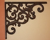 2) pcs, Elegant Country design, rustic cast iron shelf brackets, DIY shelf bracket project, paintable, 9 1 4 quot , vintage look, B-23