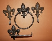 4pc Fleur De Lis Bathroom Accessories, Cajun Decor, Free Ship, F-1, F-2, 2 of F-13