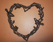 Large Heart, Birds and Flowers, Twig Look Shape Heart, Cast iron, Free shipping H-32b