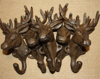 WALL HOOKS / Deer Mount Cast Iron Wall Hooks / Hunter Decor / Bucks / Woodworkers Craft Supply / Home Garden Hooks / Hanging Storage H-20