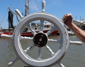 SHIPS WHEEL / Large Wooden Ships Helm / Sailors Home Decor / Fathers Day Gift / Sailing Club House Decor /  Seafood Decor / Gh-01