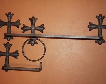 3 pc. Cross Bath Set, Rustic Bath Decor, Cast Iron, Free Ship