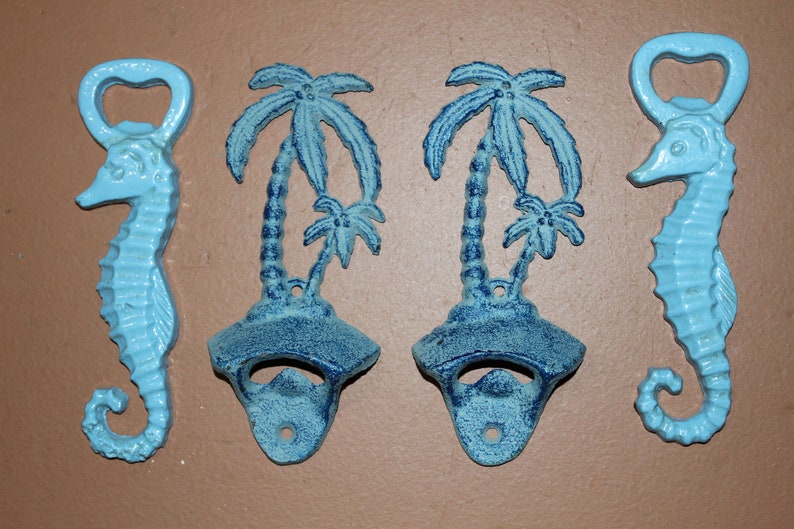 Seahorses And Palm Tree Cast Iron DB 2,5 Bottle Openers Tiki Bar Free Ship