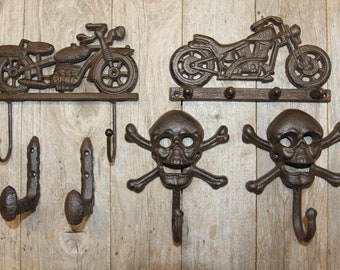 EASY RIDES COLLECTION / Wall Hooks / Hanging Storage /  Motorcycle / Railroad Spikes  / Biker Decor / Gift For Him / Wall Decor /